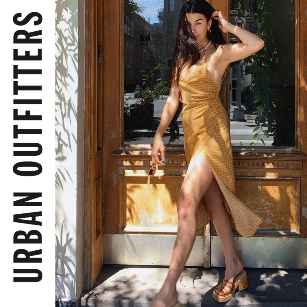 Urban Outfitters Lily Yellow Satin Midi Dress S